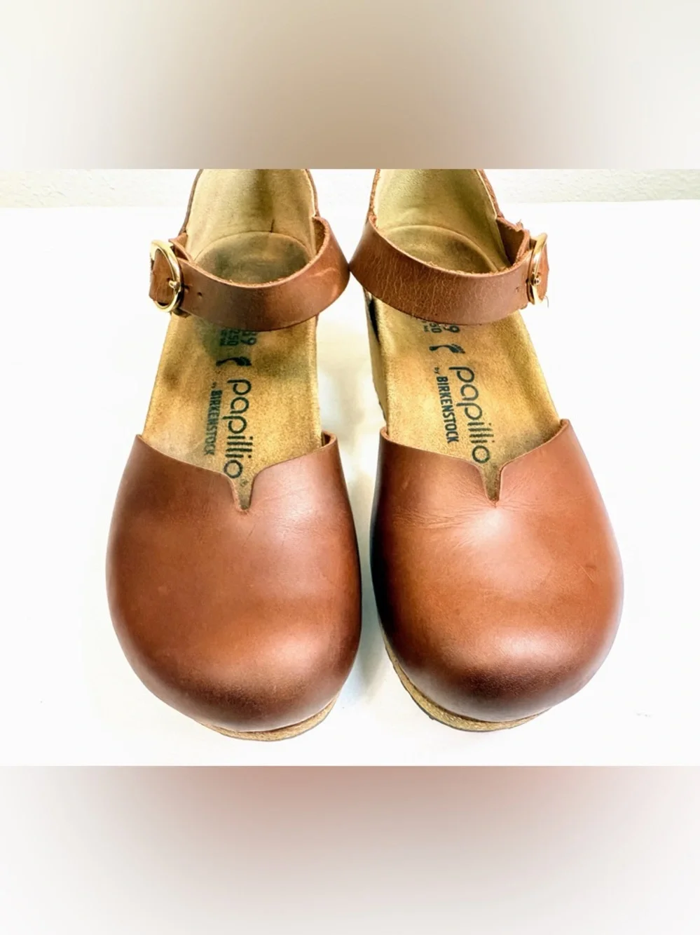 Papillio Birkenstock Cognac Leather Mary Jane Wedge Comfort Shoes 39 - Picture 3 of 16